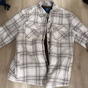 George Men's Cream and Gray Plaid Shirt Jacket